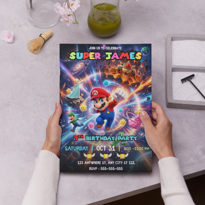 Super Mario Galaxy Birthday Invitation, Editable Outer Space Party Invite Canva Template CreativeRino