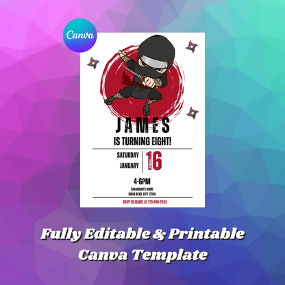 Ninja Birthday Invitation Template | Ninja Warrior Party Invite - CreativeRino