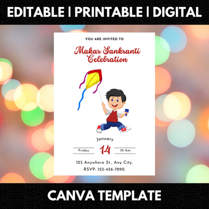 Makar Sankranti Invitation Template | Uttarayan International Kite Festival Invite - CreativeRino