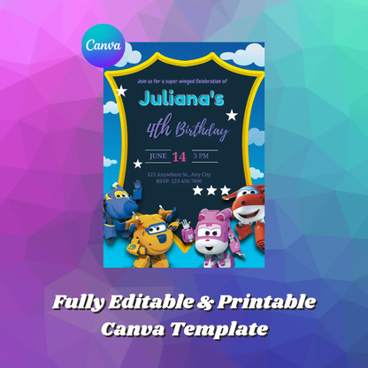 Super Wings Birthday Invitation Template - CreativeRino