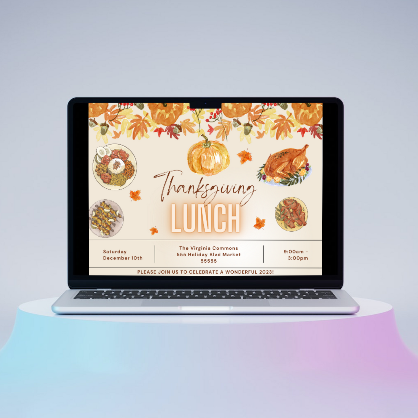 Fall Thanksgiving Lunch Party Invitation Template | Thanksgiving Luncheon Invite