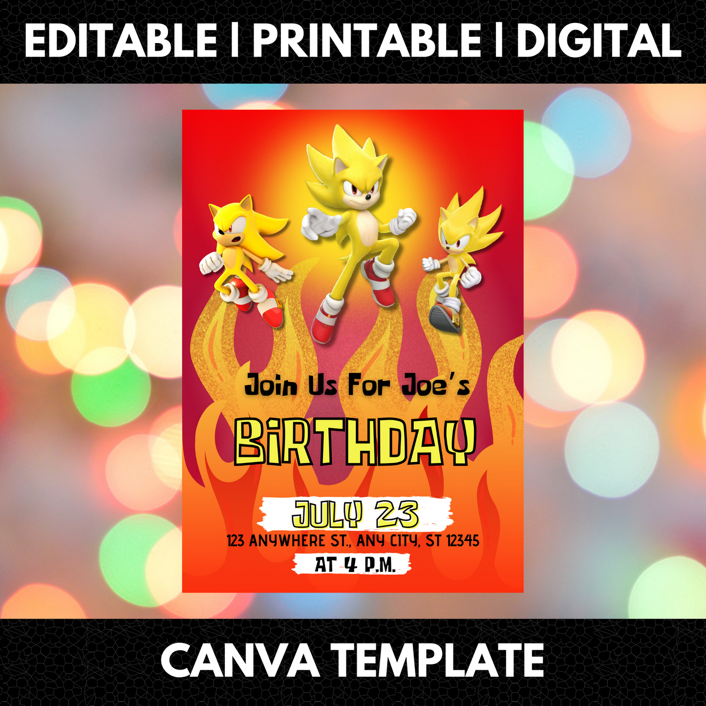 Super Sonic Birthday Invitation Template