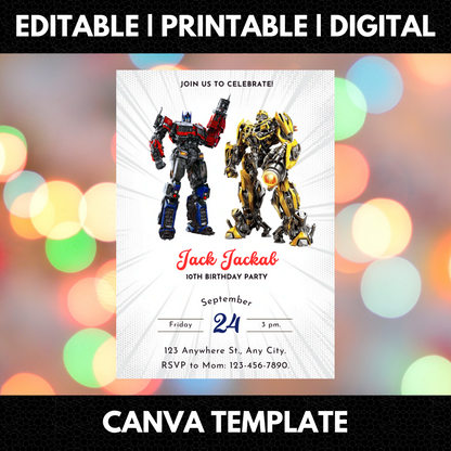 Transformers Optimus Prime Bumblebee Birthday Invitation Template - CreativeRino