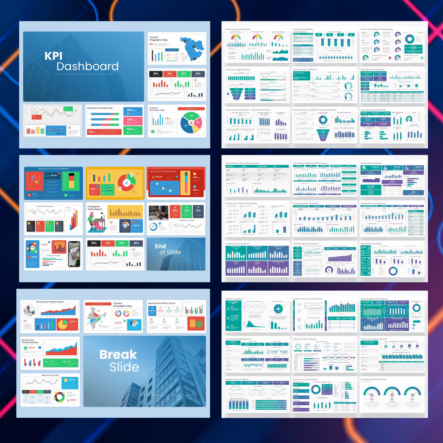 6 KPI Dashboard Keynote Presentation Template Bundle | Editable KPI Dashboard Template