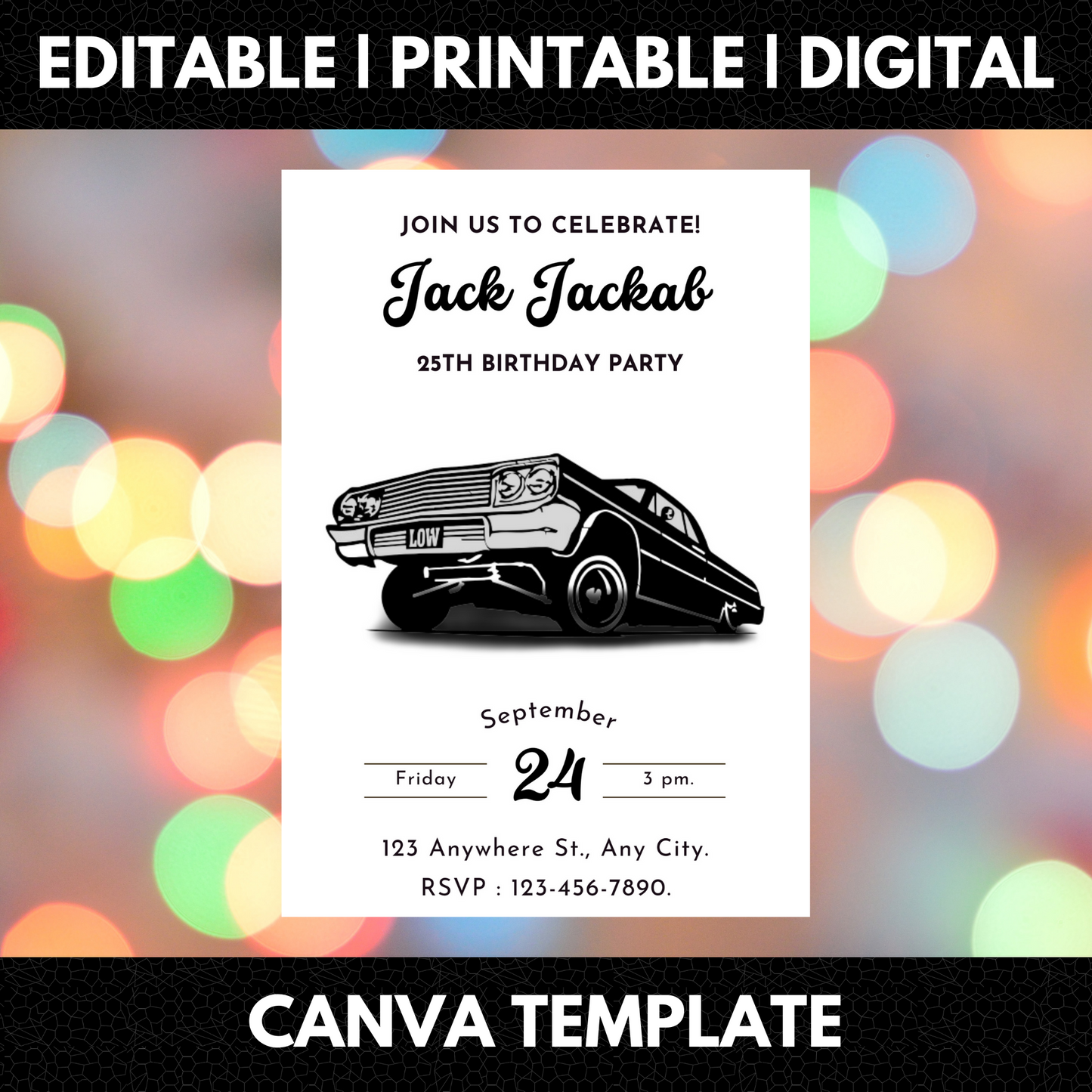 Lowrider Cholo Birthday Invitation Template