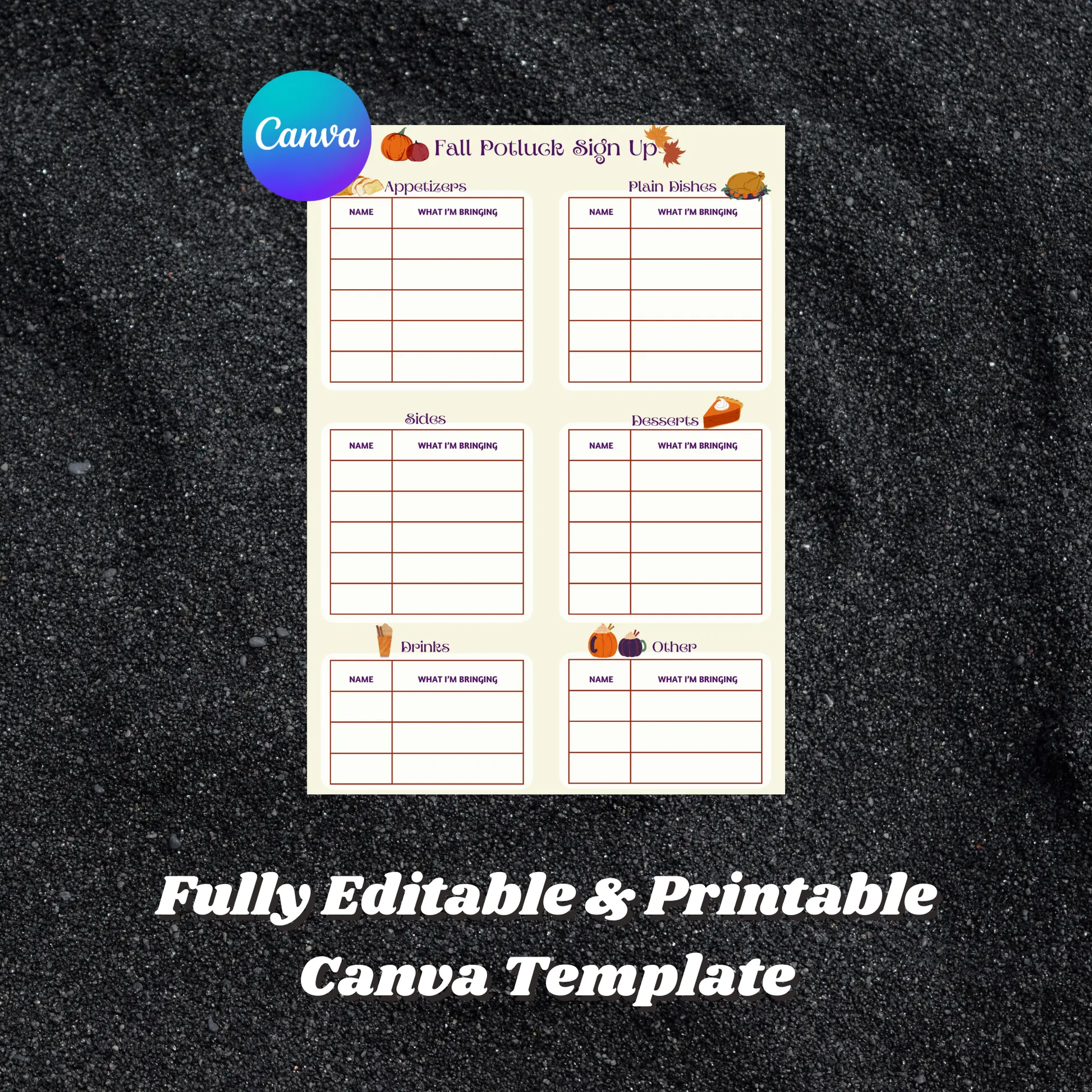 Fall Potluck Sign Up Sheet Template - CreativeRino
