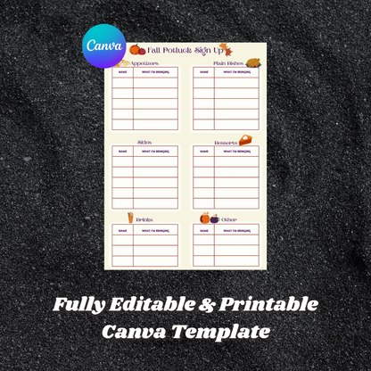 Fall Potluck Sign Up Sheet Template - CreativeRino
