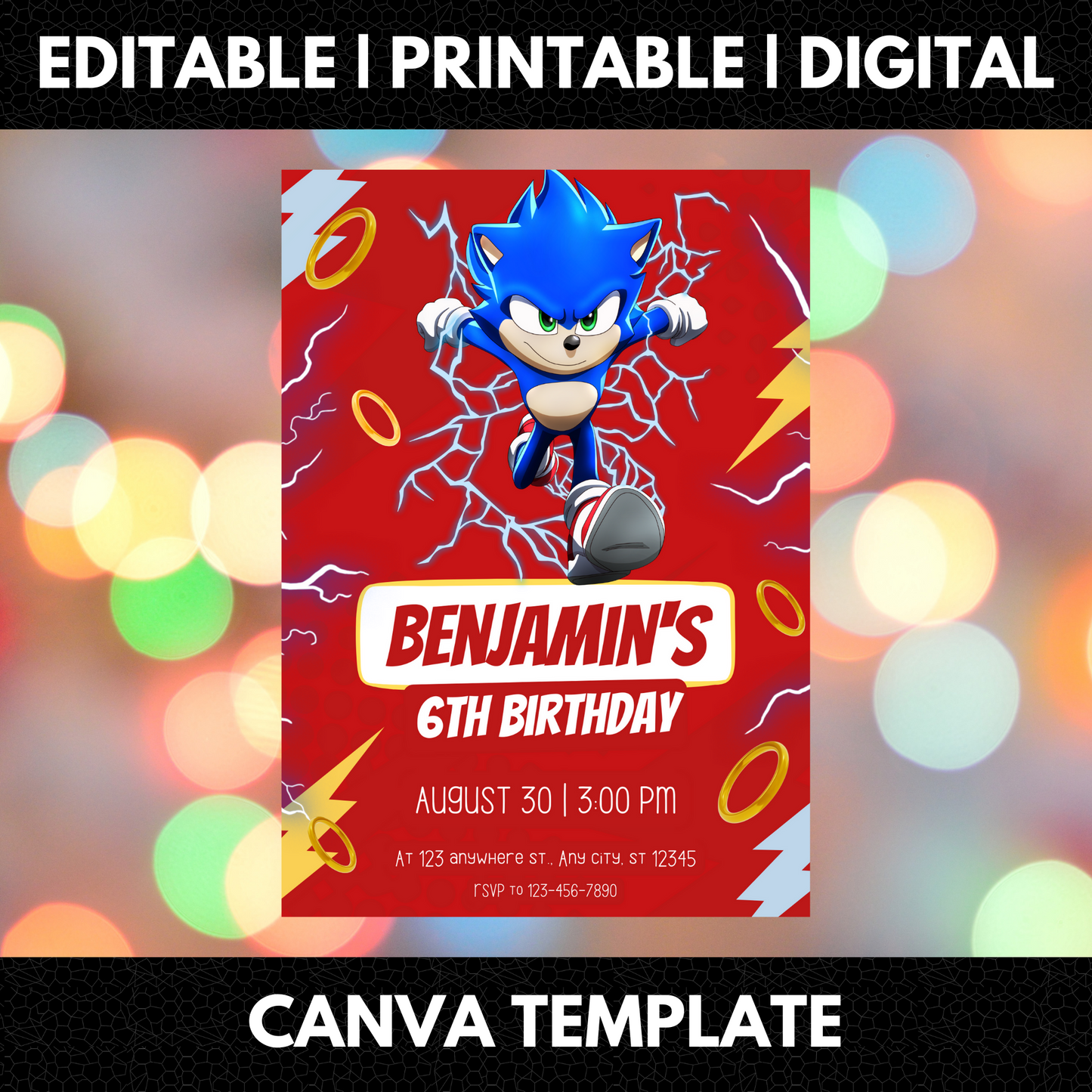 Sonic Birthday Invitation Template