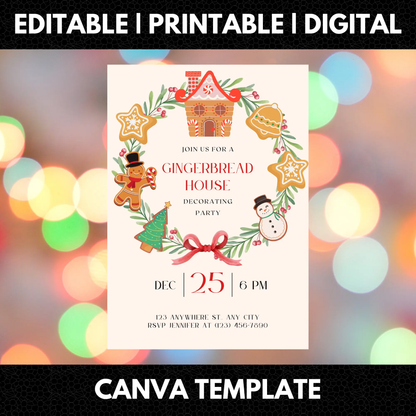 Gingerbread House Decorating Party Christmas Invitation Template - CreativeRino