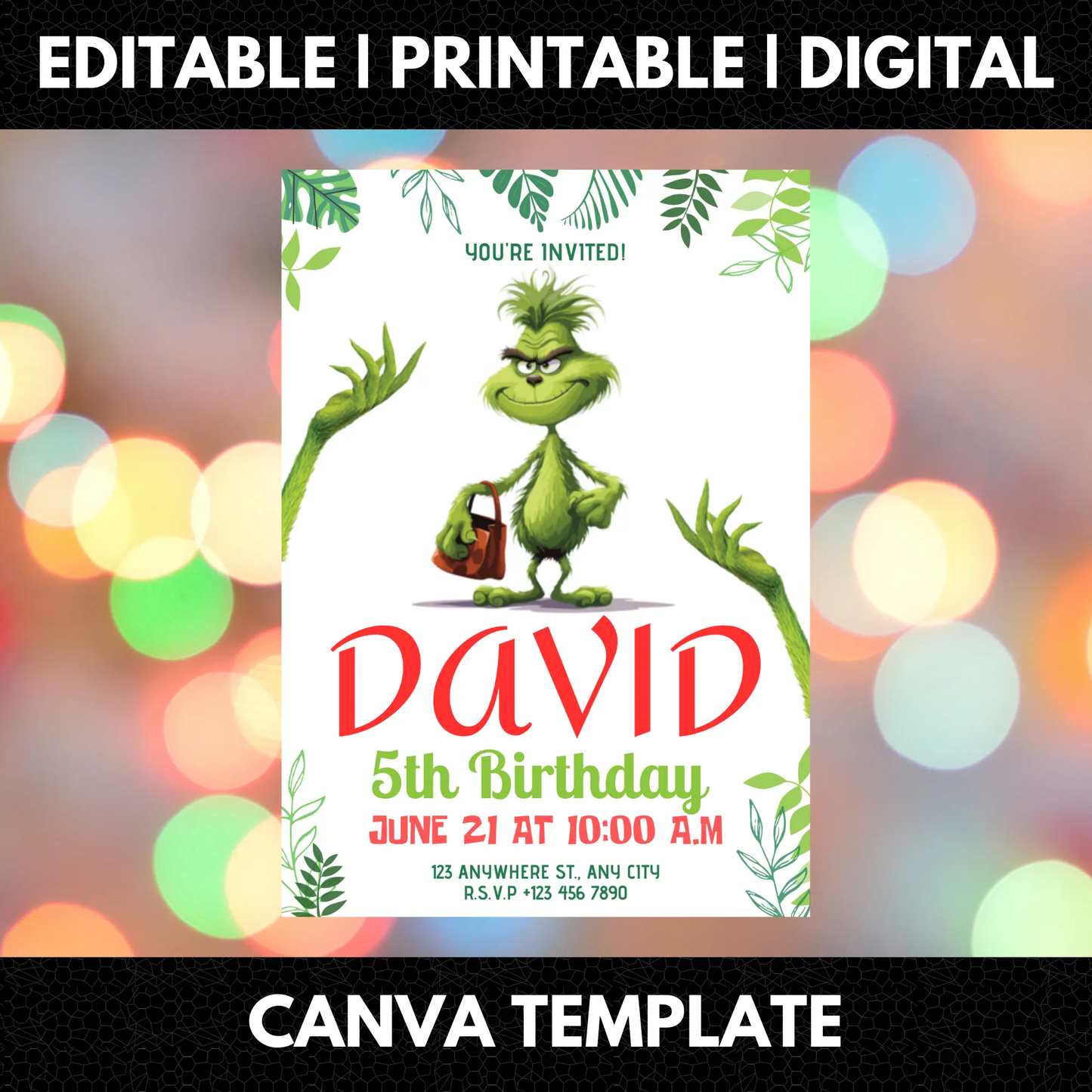 Baby Grinch Christmas Birthday Invitation Template - CreativeRino