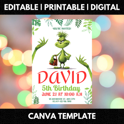 Baby Grinch Christmas Birthday Invitation Template - CreativeRino