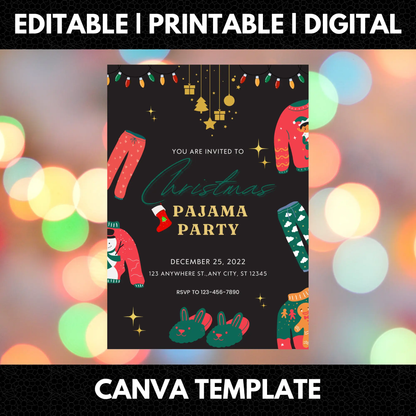Slumber Christmas Pajamas Party Invitation Template - CreativeRino