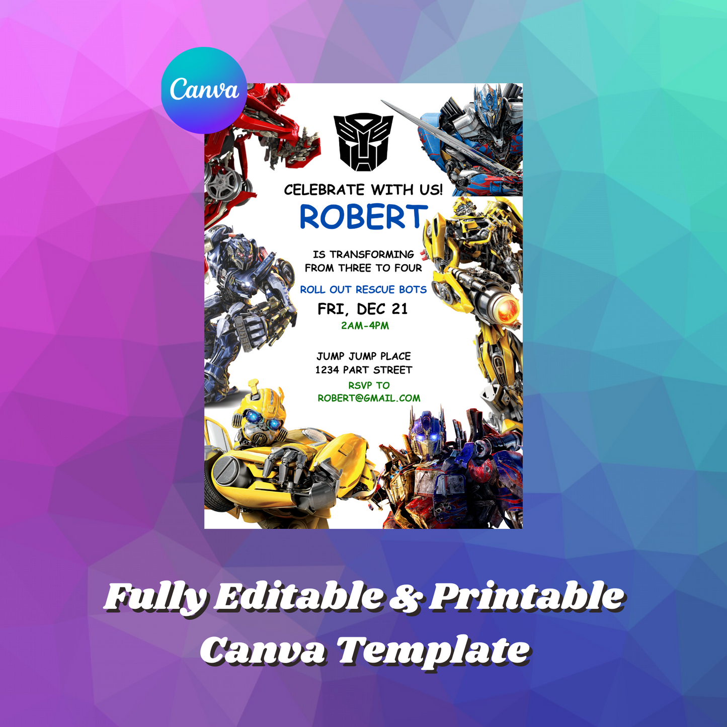 Rescue Bots Transformers Birthday Invitation Template