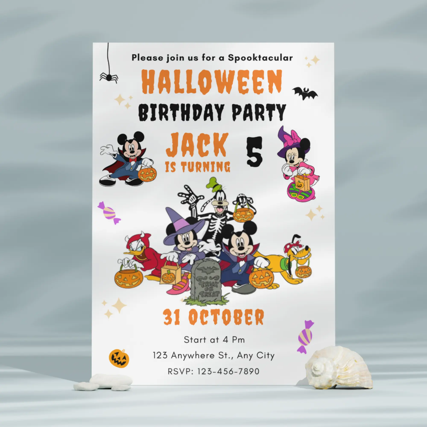 Spooktacular Mickey Mouse Halloween Birthday Invitation Template - CreativeRino