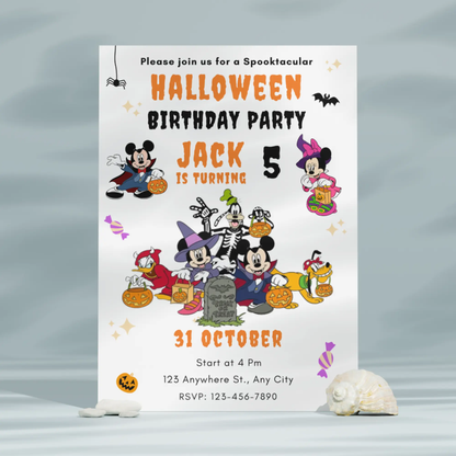 Spooktacular Mickey Mouse Halloween Birthday Invitation Template - CreativeRino