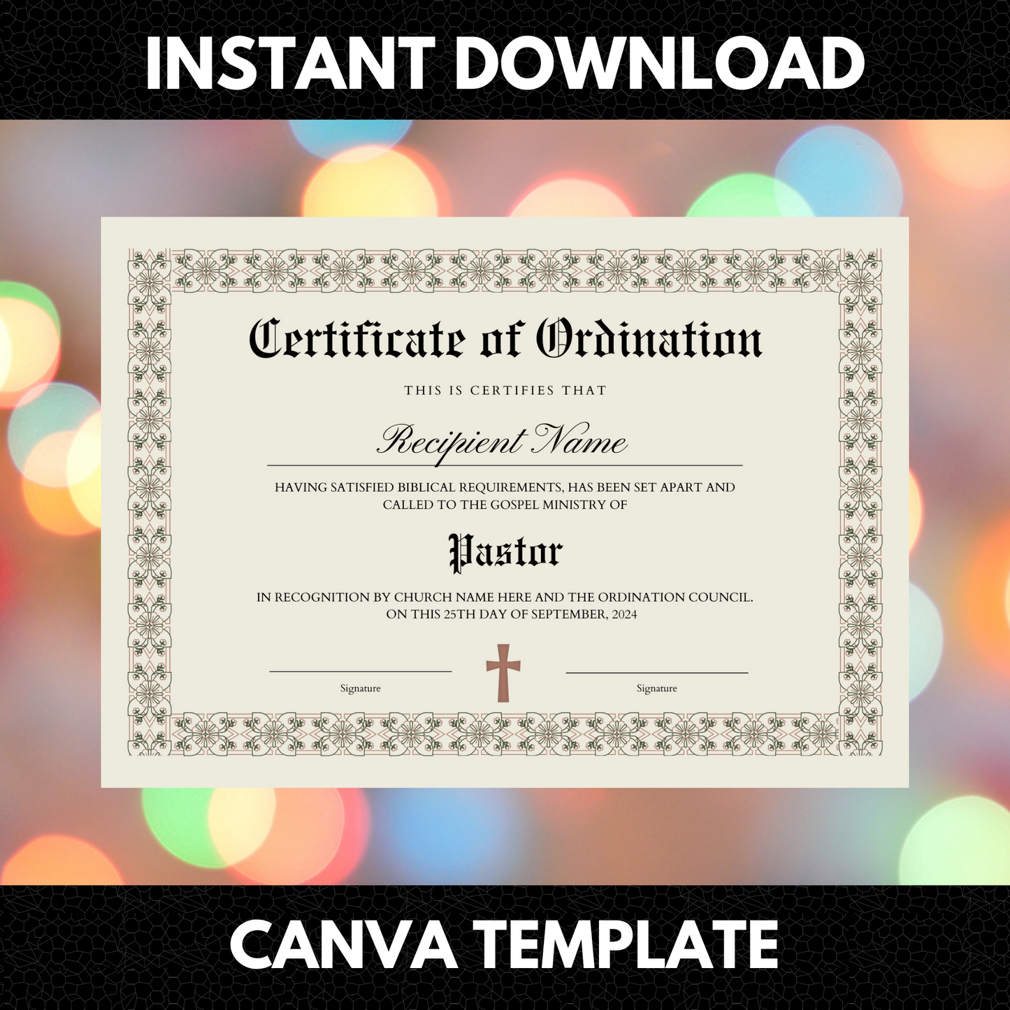 Certificate of Ordination Template | Pastor Ordination Certificate