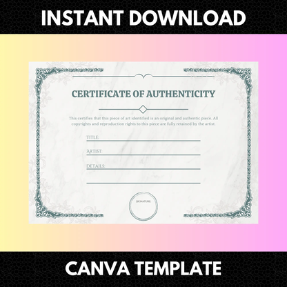 Certificate of Authenticity Template | Authenticity Certificate - CreativeRino