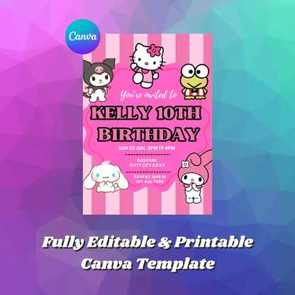 Kawaii Kitty Birthday Invitation Template - CreativeRino