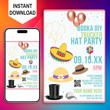 Trucker Hat Bar Flyer Template | Trucker Hat Bar Party Booking Flyer Invite CreativeRino