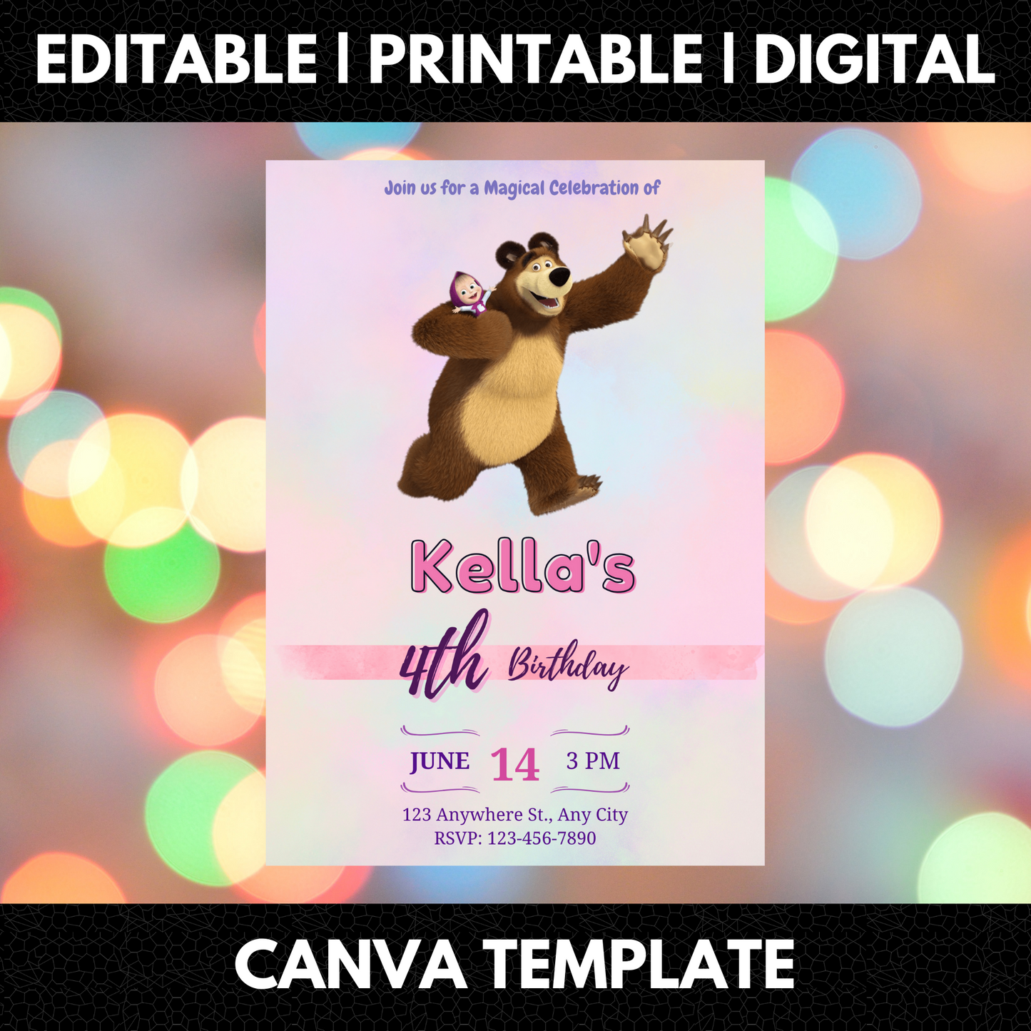 Masha And The Bear Birthday Invitation Template