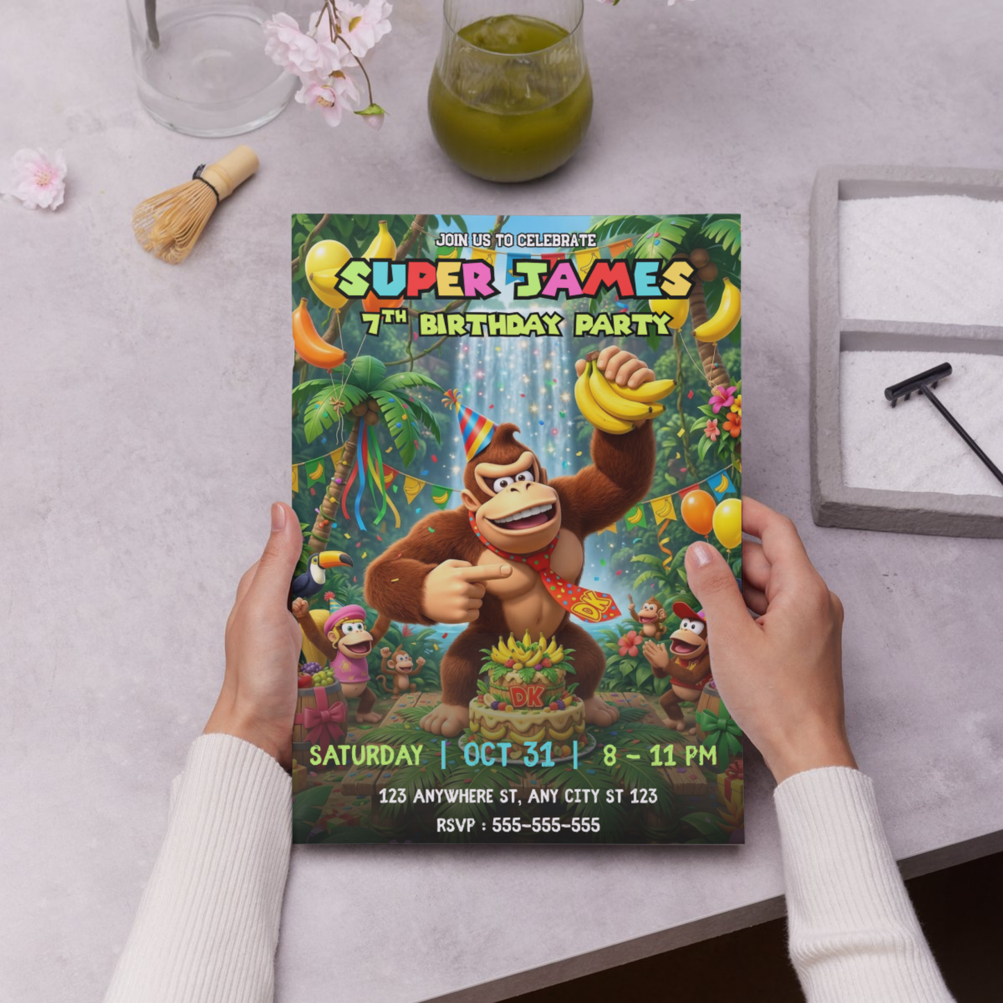 Donkey Kong Party Invitation Canva Editable | Kids Jungle Birthday Invite CreativeRino