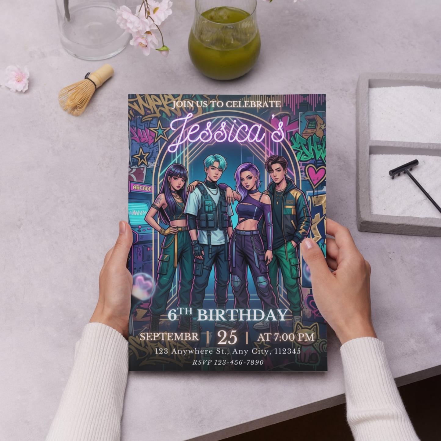 Demon Hunters Kpop Birthday Invitation – Trendy Party Template CreativeRino