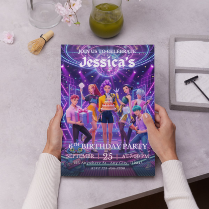 Kpop Demon Hunters Birthday Party Invite Template Printable Editable Digital Download CreativeRino