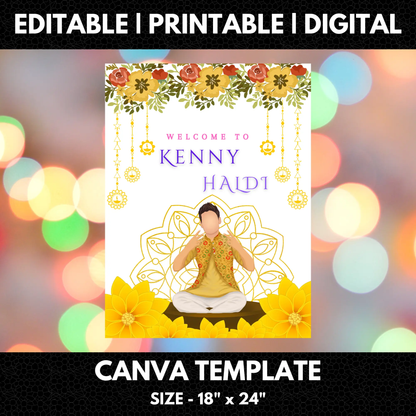 Maiyan Pithi Haldi Sign Template | Indian Wedding Welcome Sign - CreativeRino