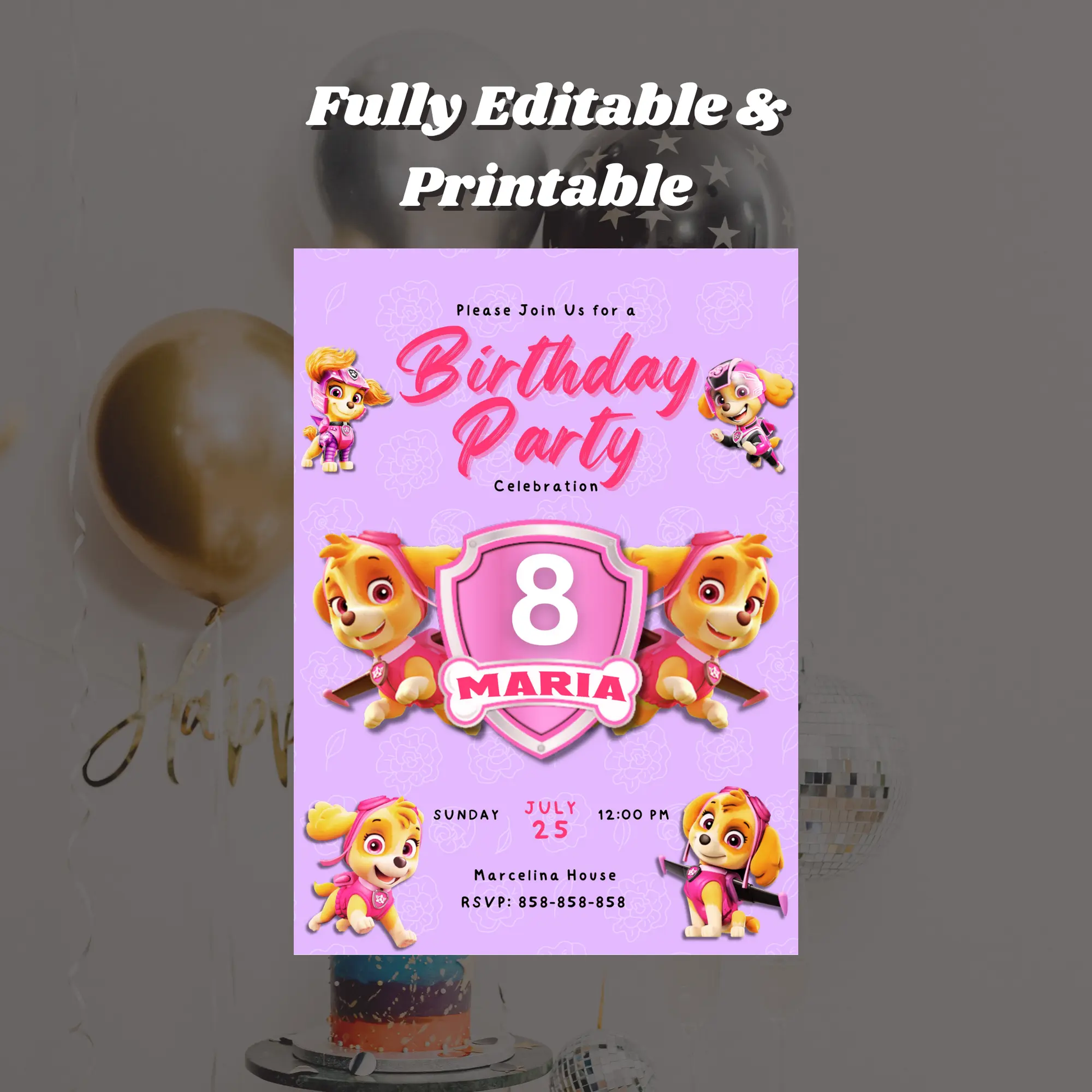 Skye Paw Patrol Birthday Invitation Template - CreativeRino