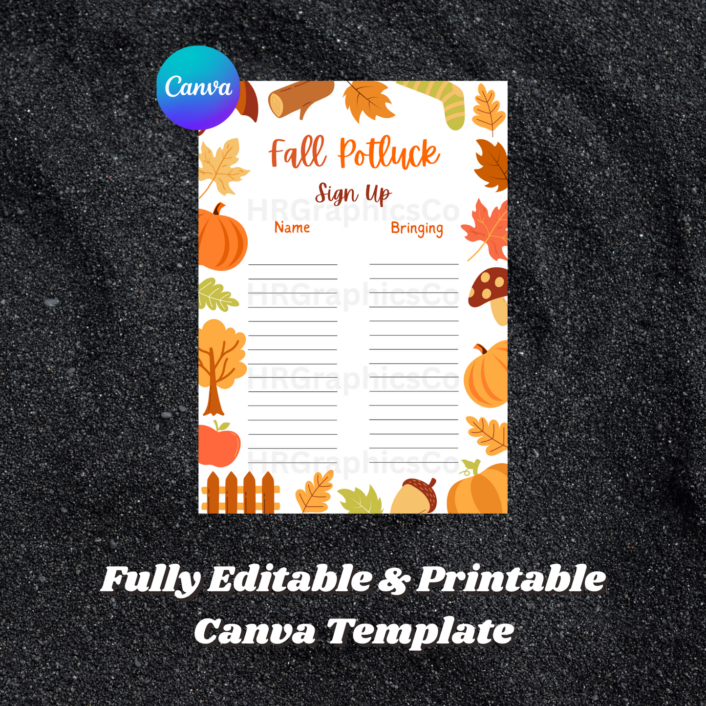 Fall Potluck Sign Up Sheet Template