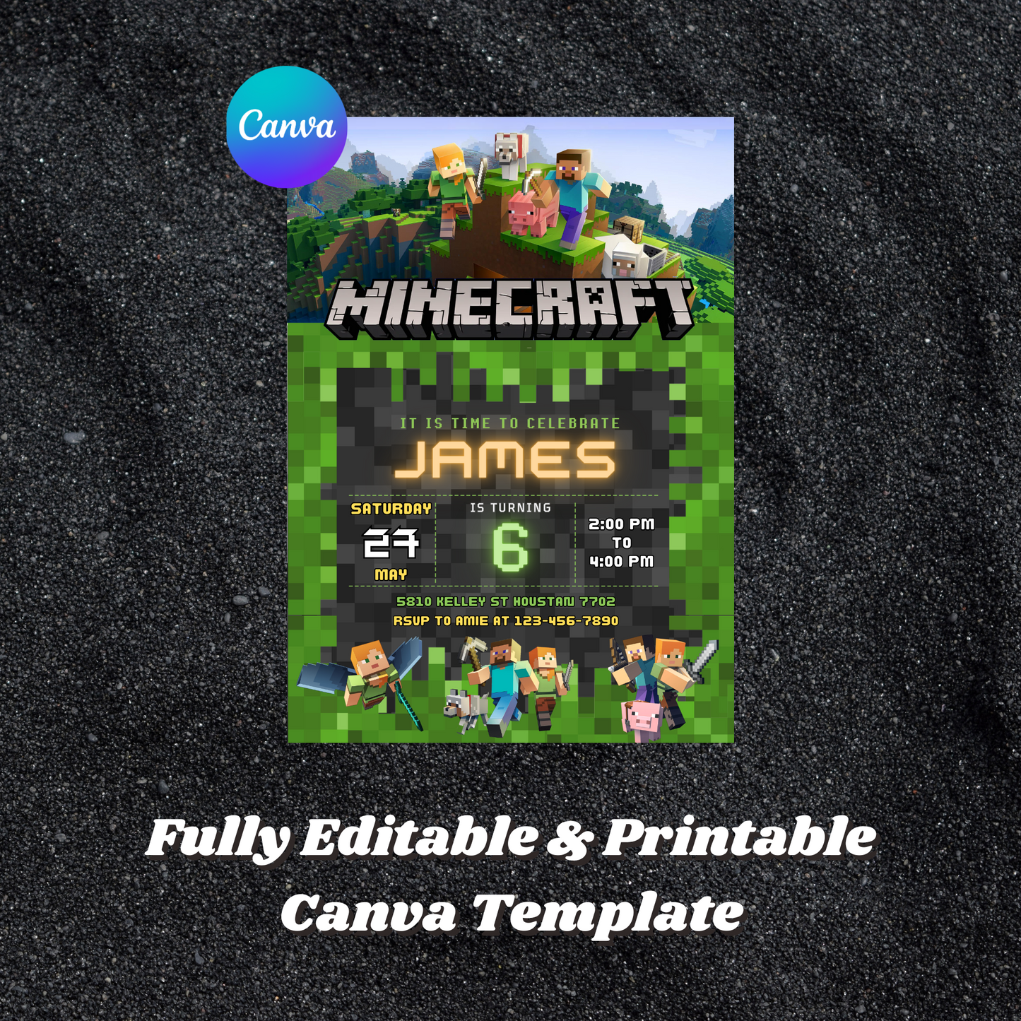 Minecraft Birthday Invitation Template