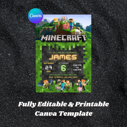 Minecraft Birthday Invitation Template CreativeRino