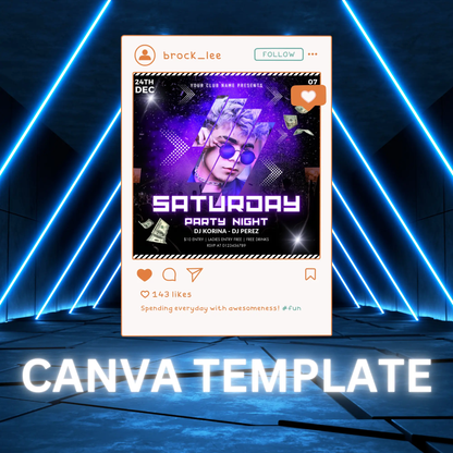 Saturday Party Night Flyer Template | DJ Party Social Media Flyer - CreativeRino