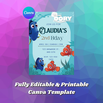 Finding Dory Birthday Invitation Template - CreativeRino