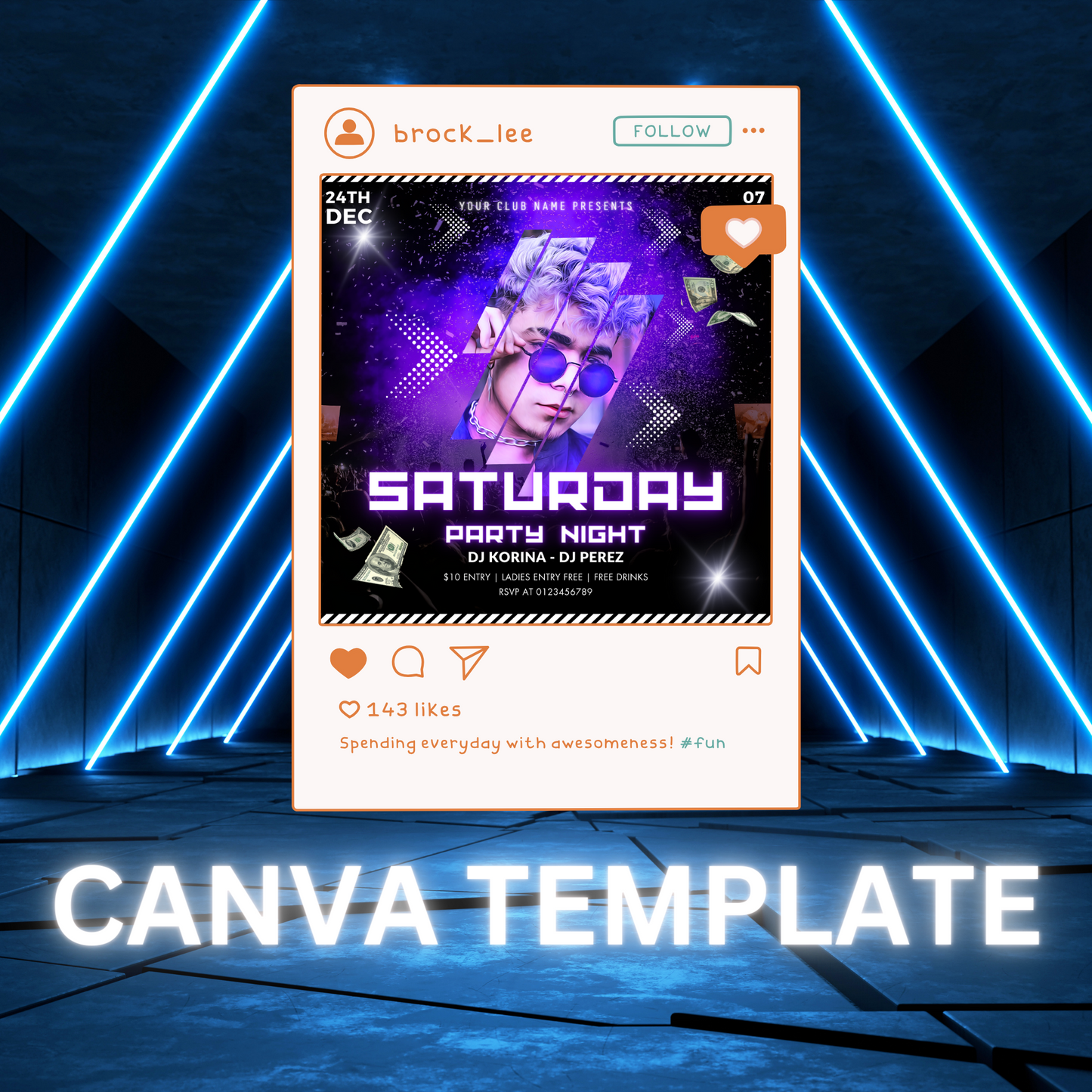 Saturday Party Night Flyer Template | DJ Party Social Media Flyer