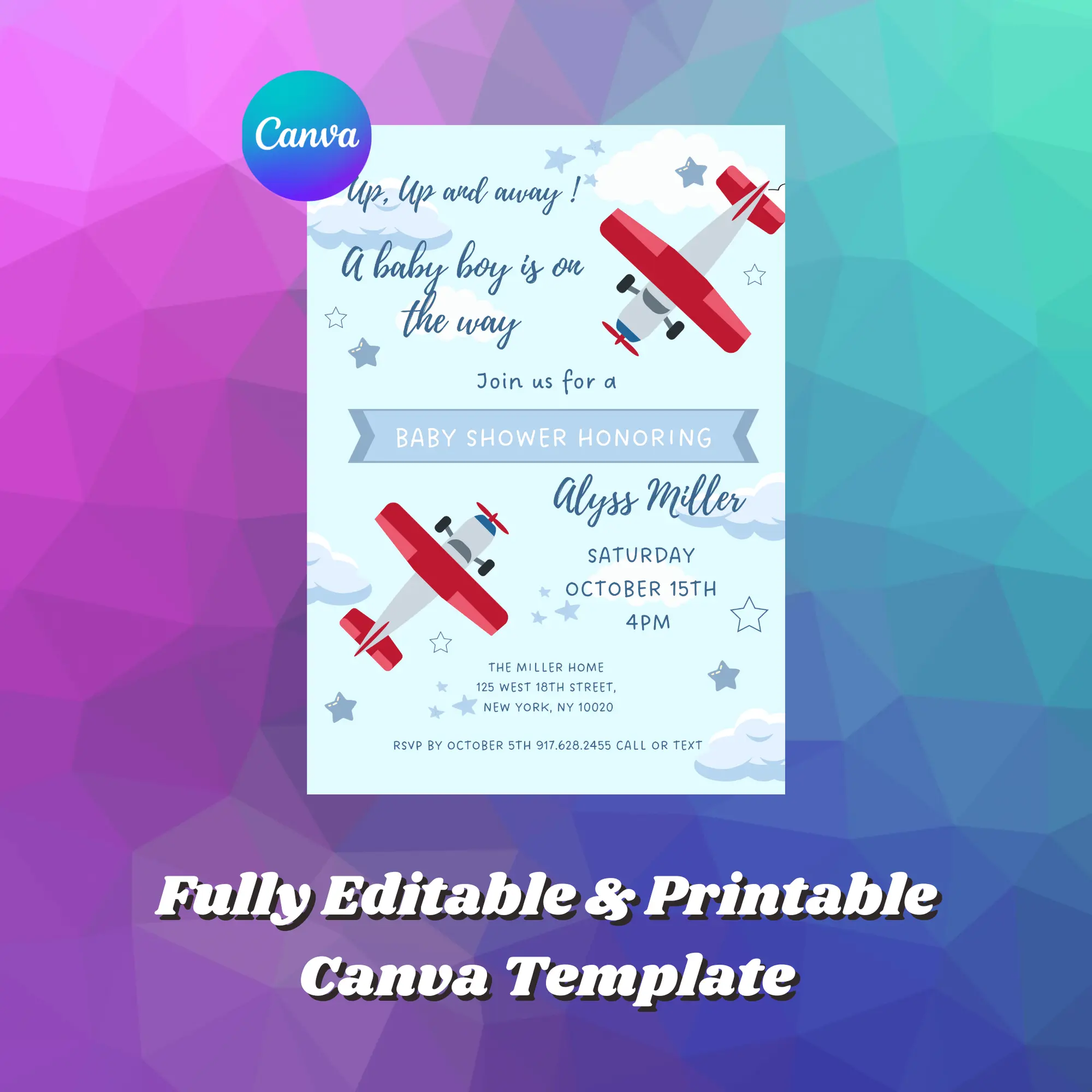 Airplane Baby Shower Invitation Template - CreativeRino