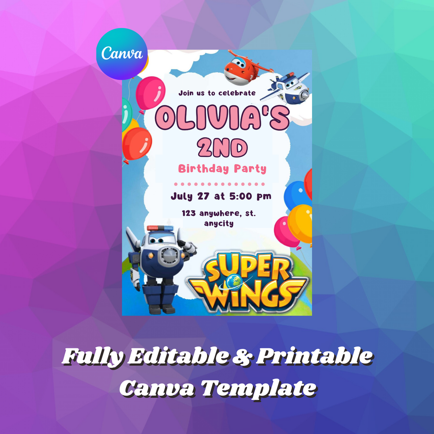 Super Wings Birthday Invitation Template