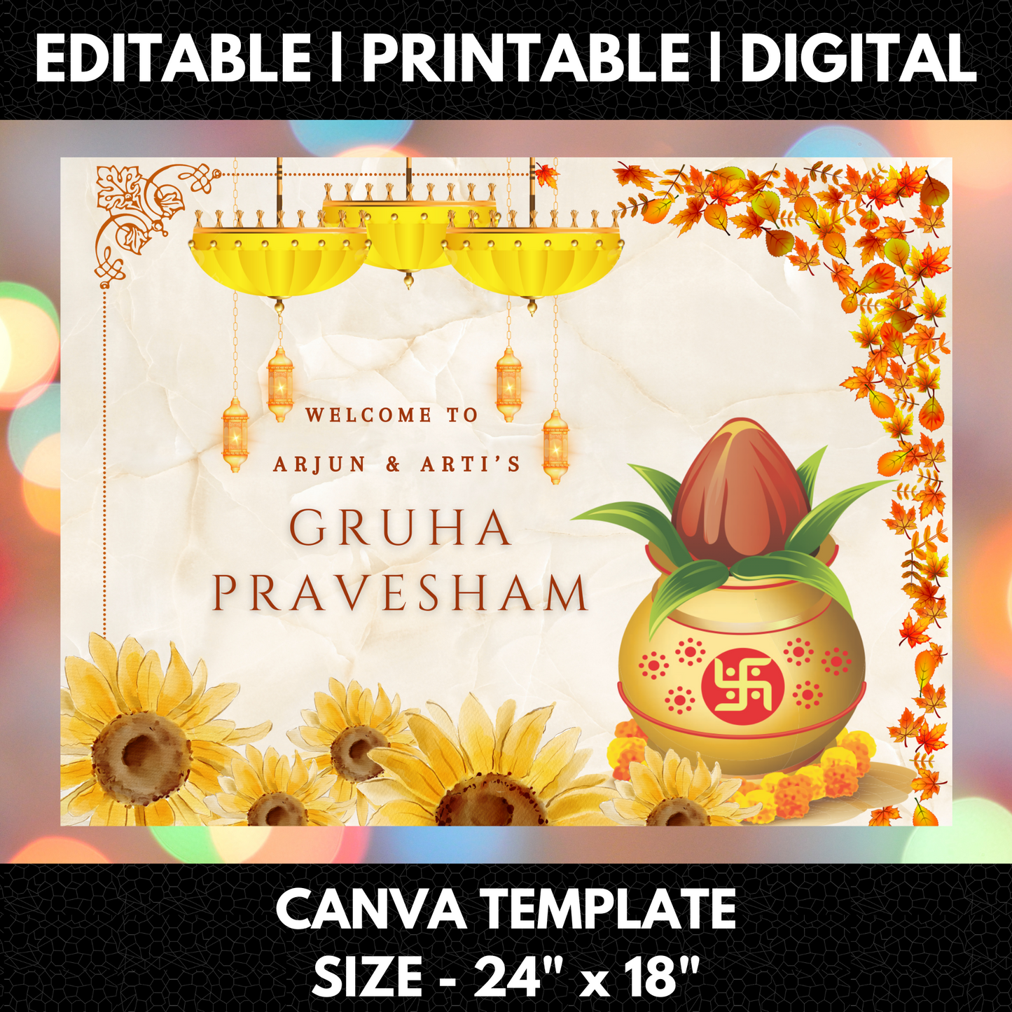 Gruhapravesham Welcome Sign Template | Indian Housewarming Welcome Sign