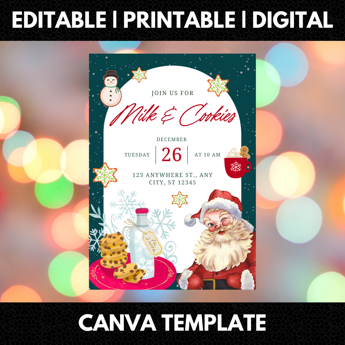 Milk and Cookies with Santa Invitation Template | Santa Claus Christmas Invite