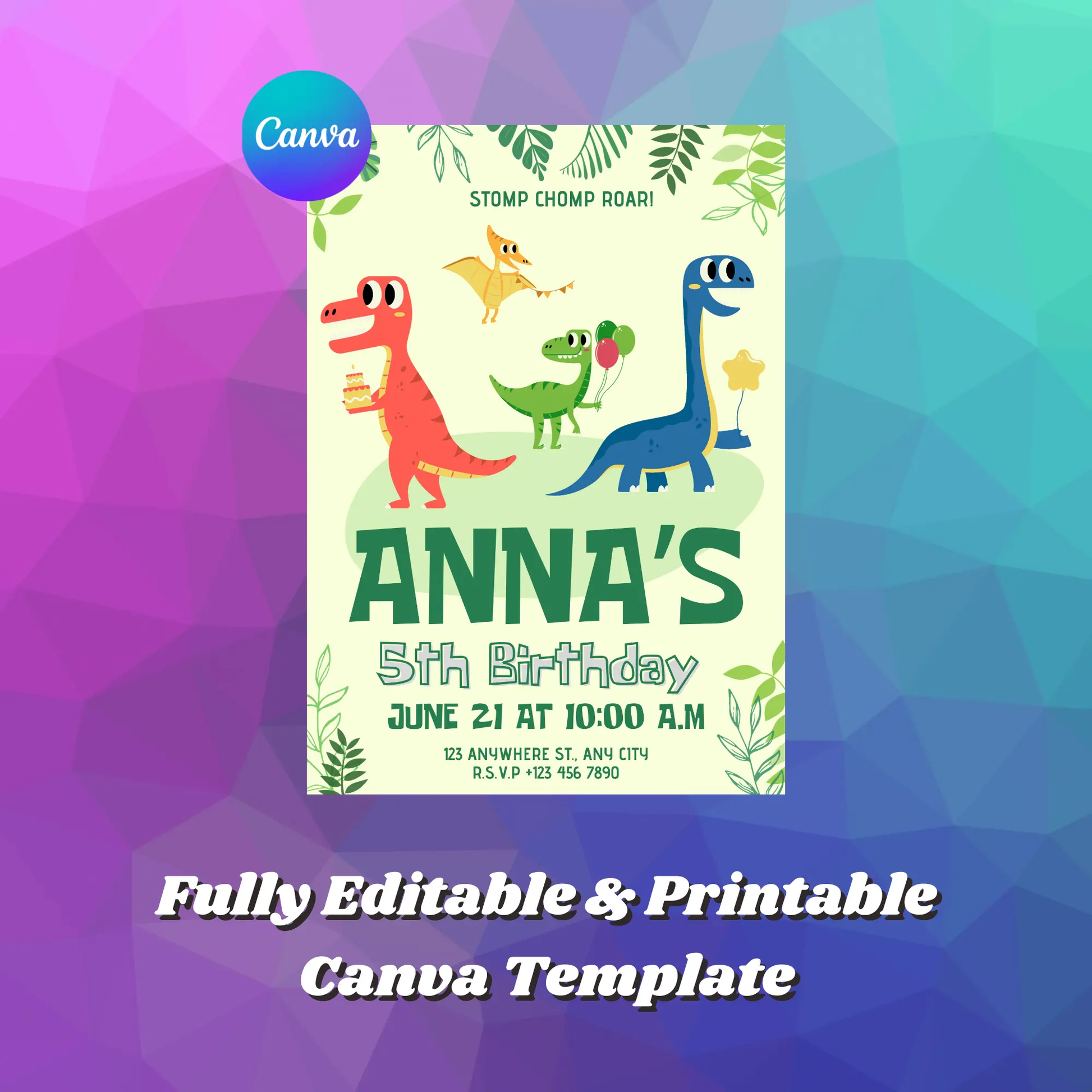 Dinosaur Birthday Invitation Template - CreativeRino