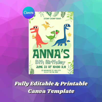Dinosaur Birthday Invitation Template - CreativeRino