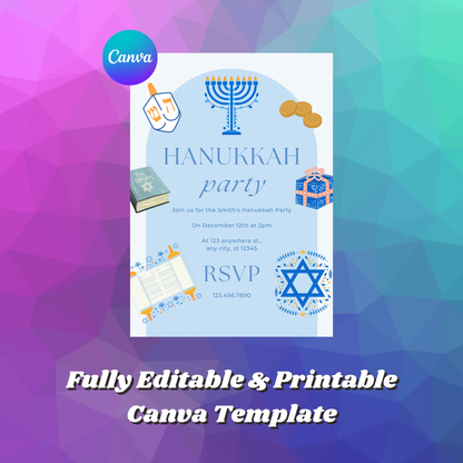 Hanukkah Invitation Template | Hanukkah Celebration Party Invite - CreativeRino