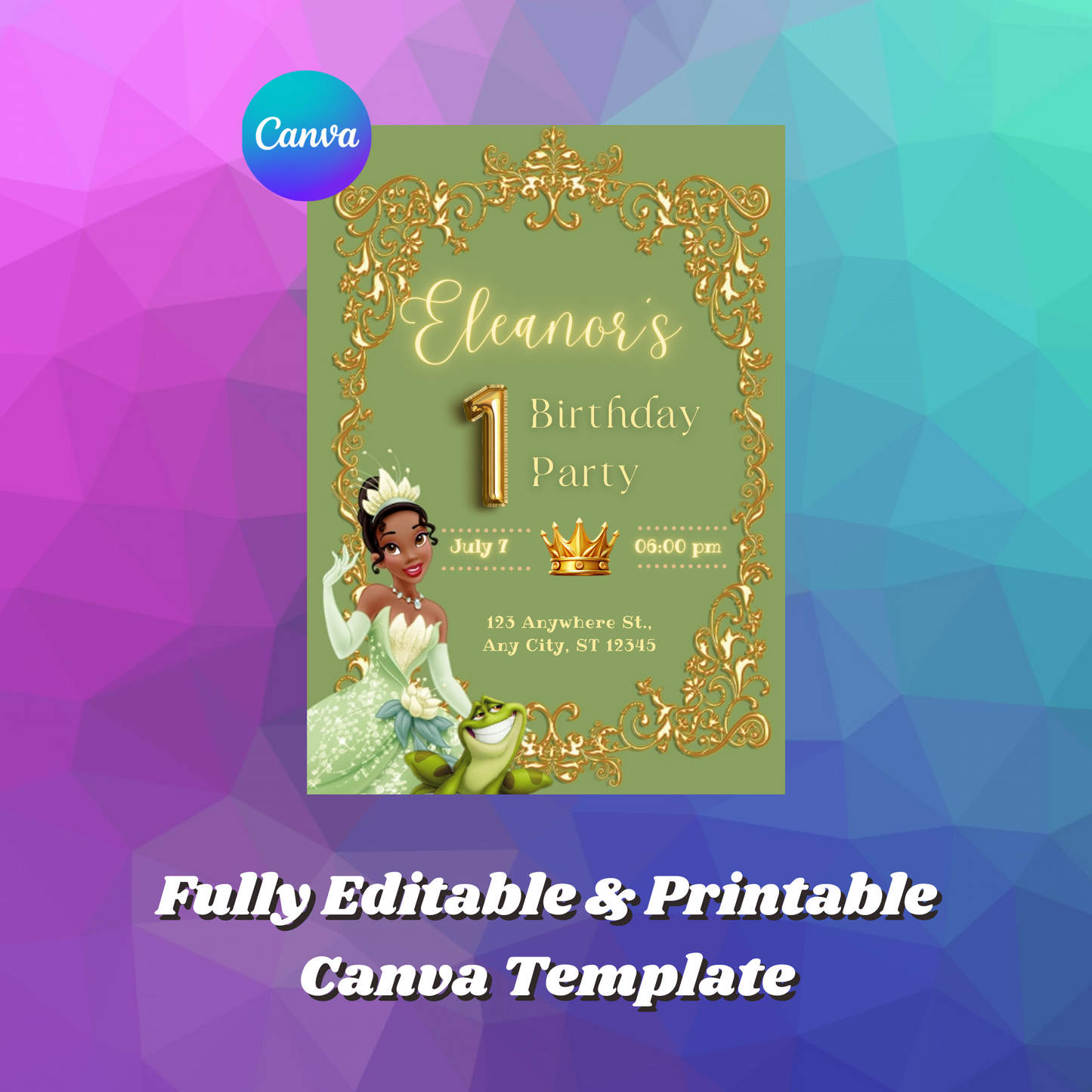 Princess Tiana Birthday Invitation Template