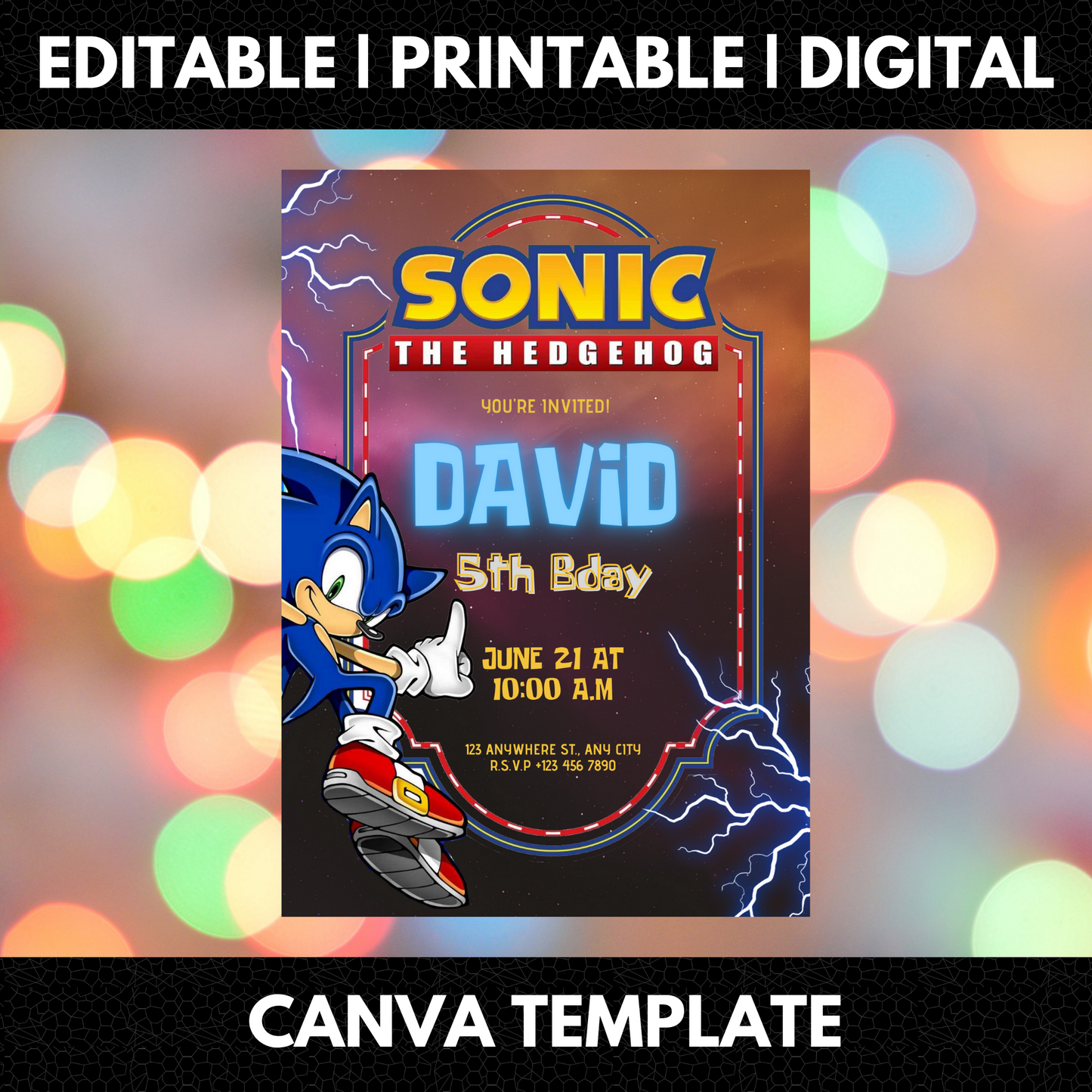 Sonic The Hedgehog Birthday Invitation Template