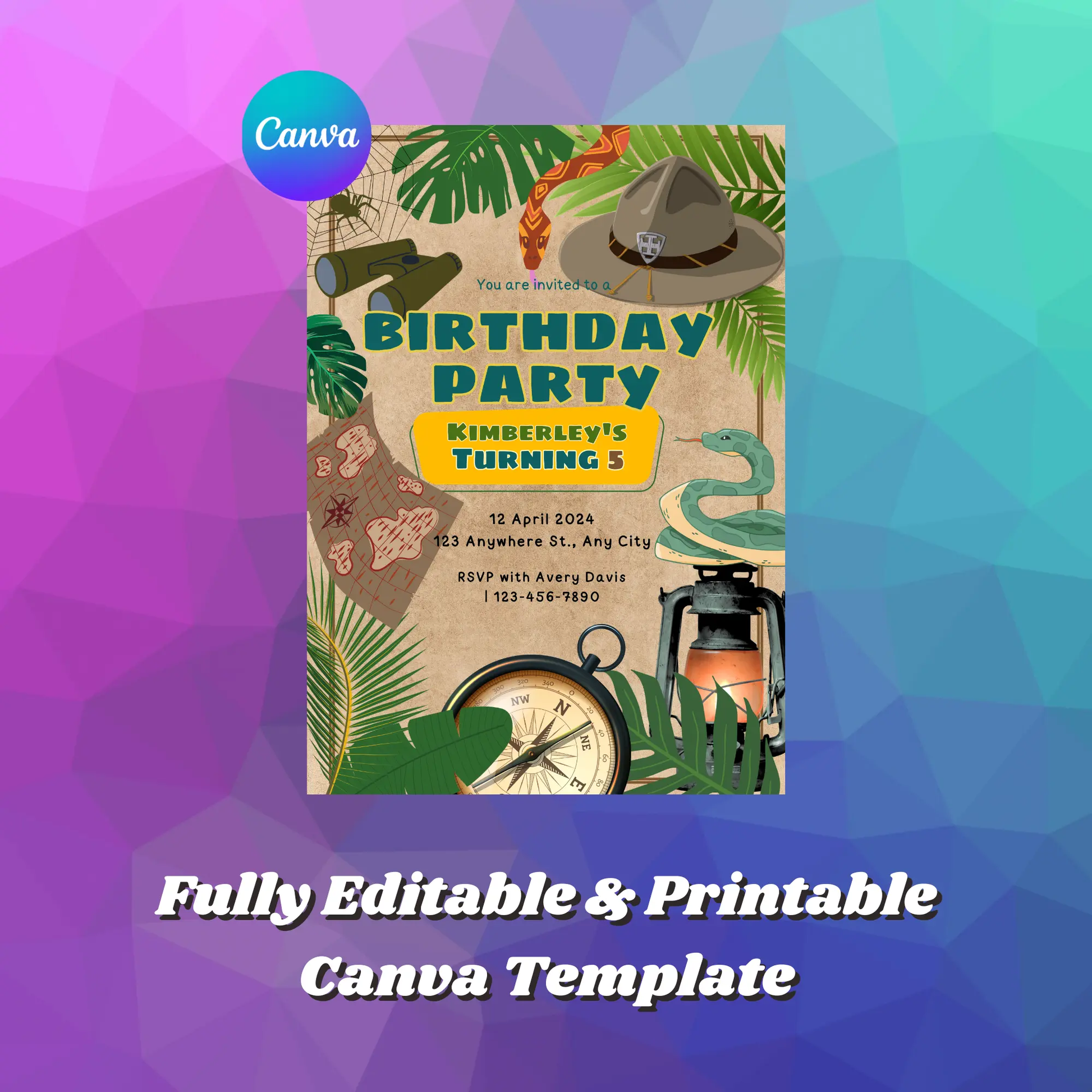 Explorer Adventure Birthday Invitation Template | Treasure Hunt Invite - CreativeRino
