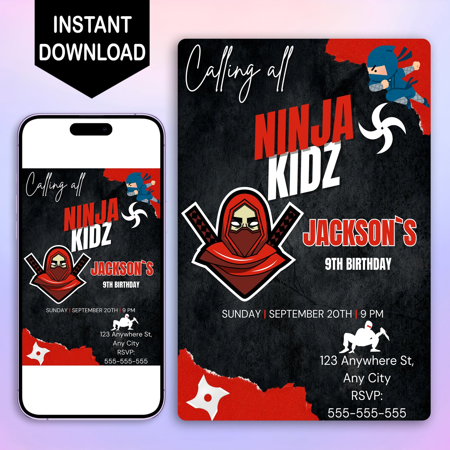 Ninja Kidz Birthday Invitation Template