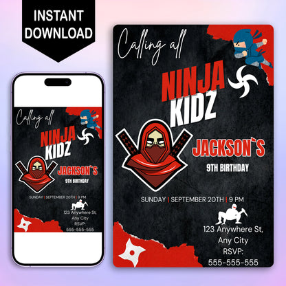 Ninja Kidz Birthday Invitation Template - CreativeRino