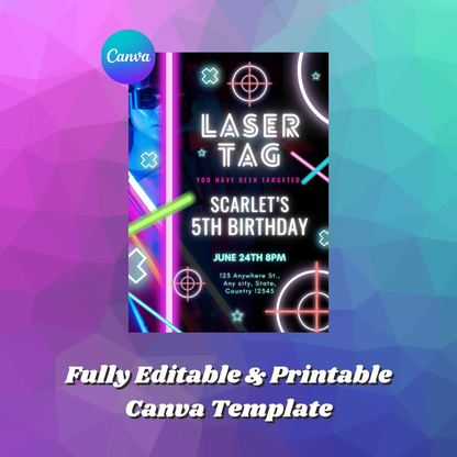 Laser Tag Gaming Birthday Invitation Template - CreativeRino