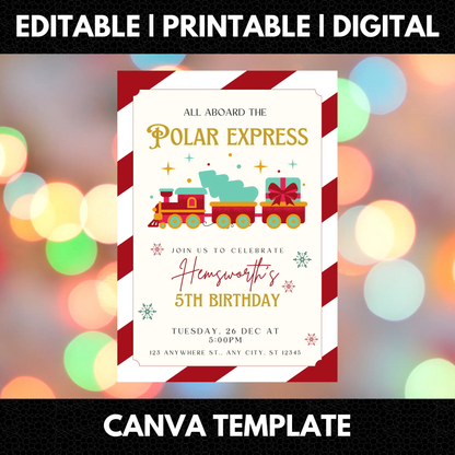 Christmas Polar Express Train Birthday Invitation Template - CreativeRino