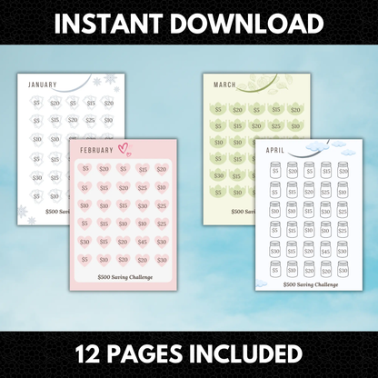 12 Month Saving Challenge Bundle | Dollar Saving Challenge | Saving Money Challenge - CreativeRino